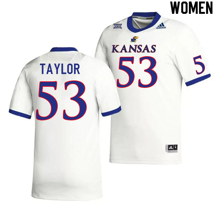 Women #53 Caleb Taylor Kansas Jayhawks College Football Jerseys Stitched Sale-White